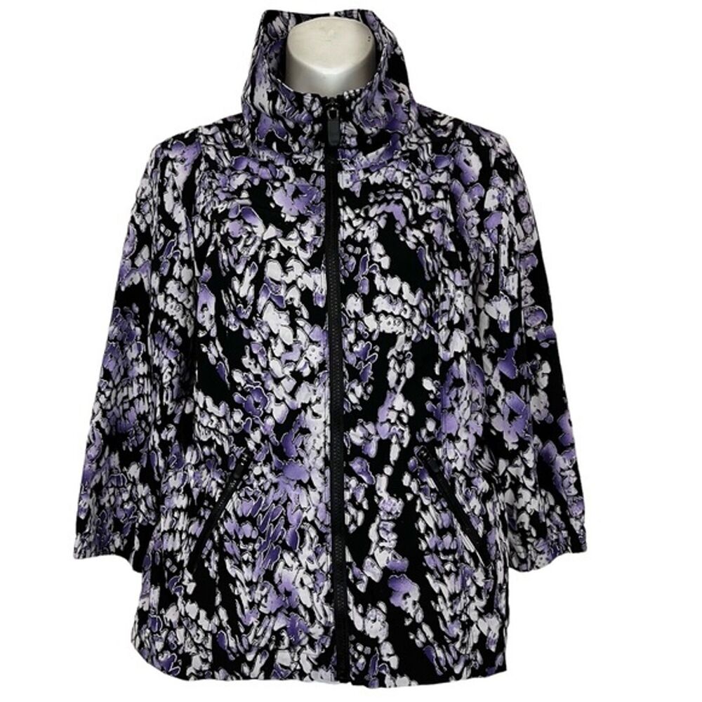 ZENERGY by CHICO'S Black Purple Athletic Sporty Full Zip Lightweight Jacket sz 0